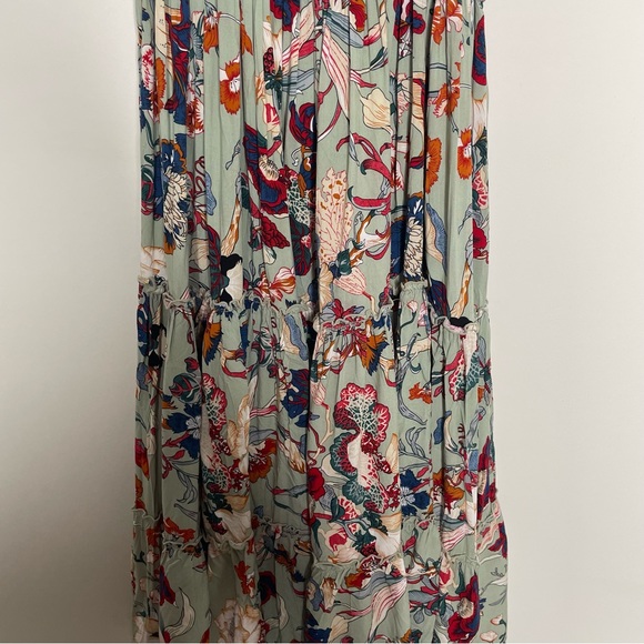 Elf Looking Back Ruffle Midi Dress Gray Floral Small S - Picture 10 of 10